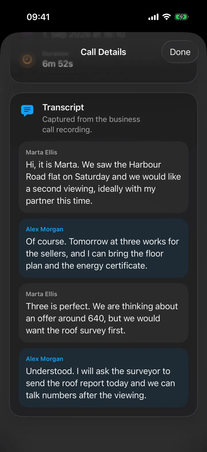 Call transcript with each line attributed to Marta Ellis or the agent